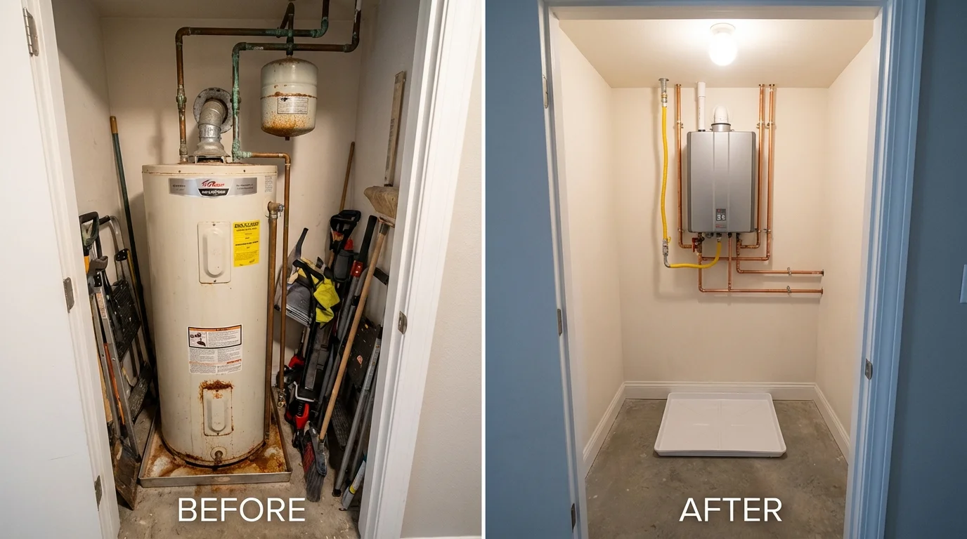 Tank water heater versus wall-mounted tankless unit comparison for Beatrice, NE homeowners