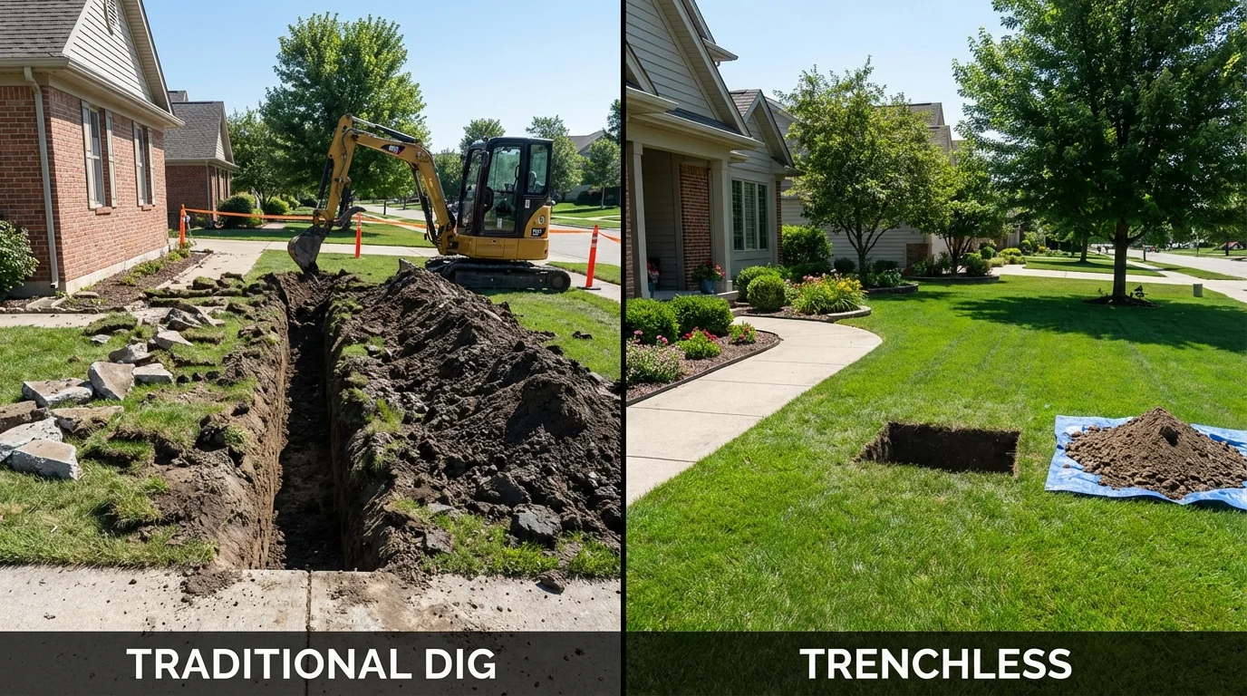 Trenchless sewer repair with minimal yard damage versus traditional excavation in Beatrice, NE